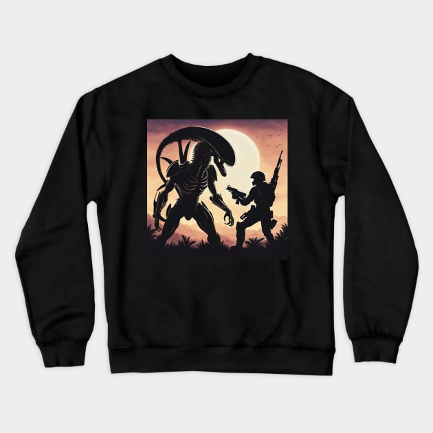 XenoMorphed Soldier Standoff Crewneck Sweatshirt by ThreadWarped